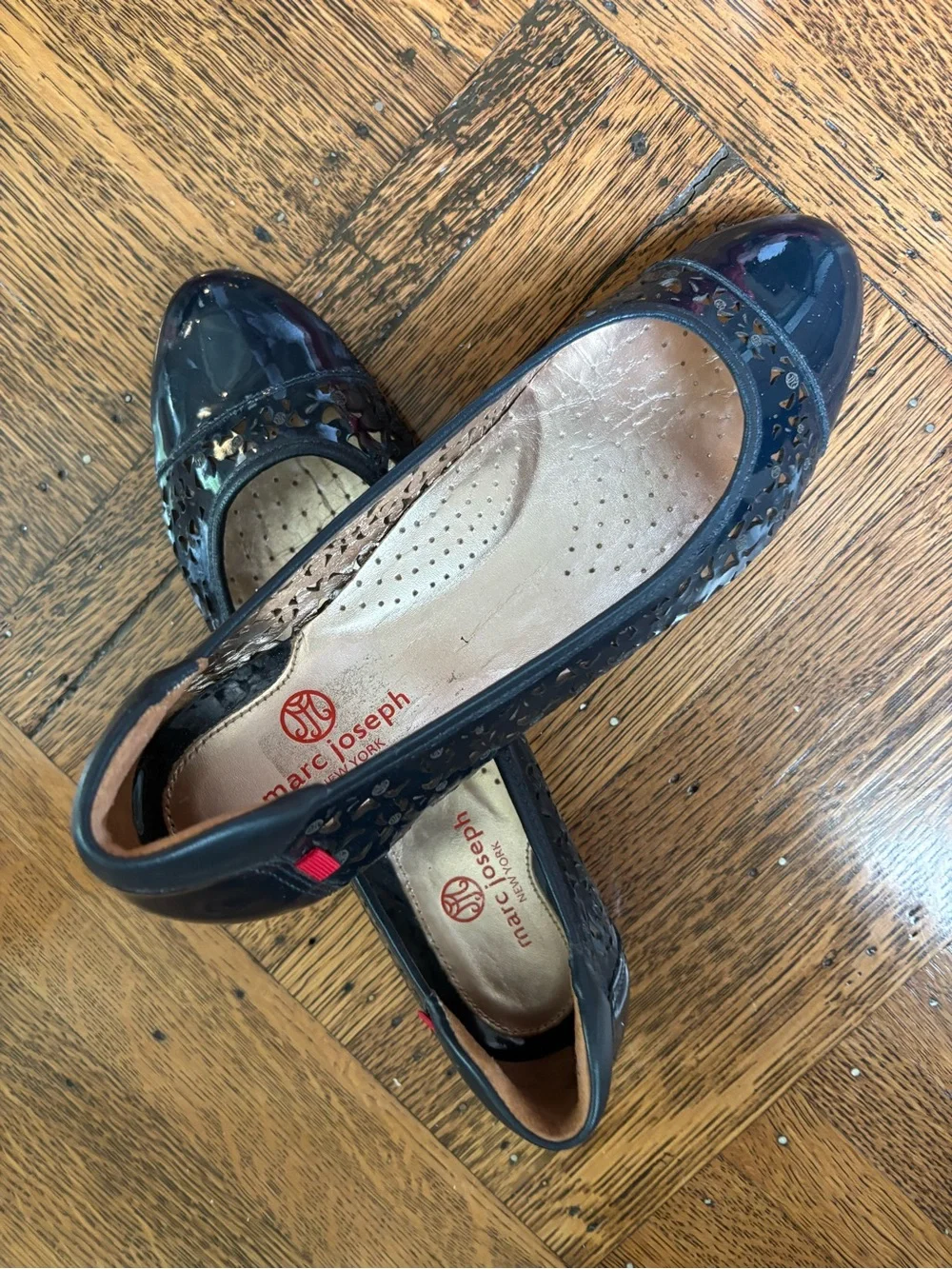Patent Navy Marc Joseph New York Ballet Flats with Laser-Cut Detail